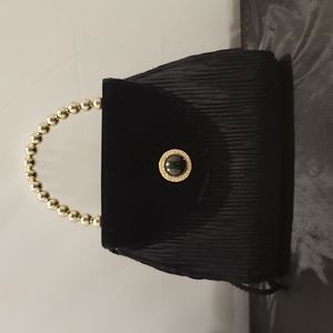 Vintage Black Velvet Gold Tone Handle Purse